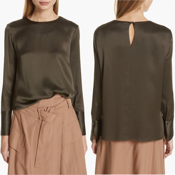 Vince Cream Round Neck Silk Blouse - Picture 15 of 16